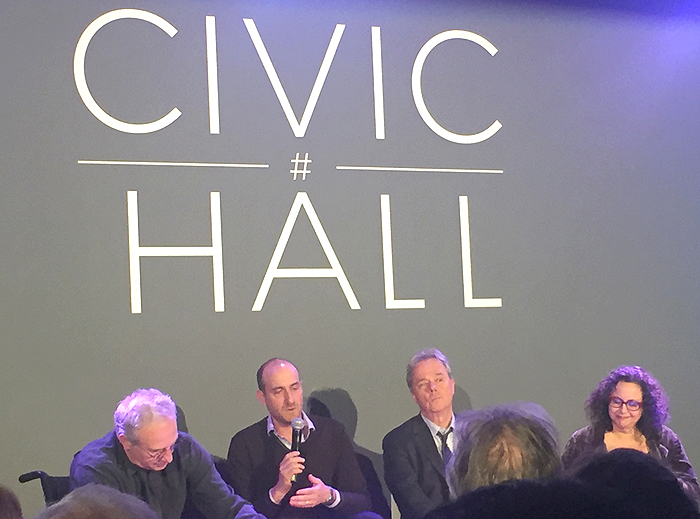 From left to right: William Genovese (Kitty Genovese’s Brother), James Solomon (THE WITNESS’S director), Michael Daly (Daily News Reporter at the time of Kitty Genovese’s murder) and Brooke Gladstone.