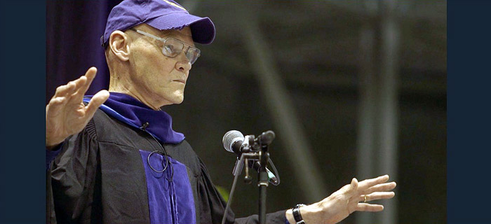 Film opens with a fired up Democratic strategist James Carville guest speaking at a Louisiana State University commencement about the perils undermining public higher education.